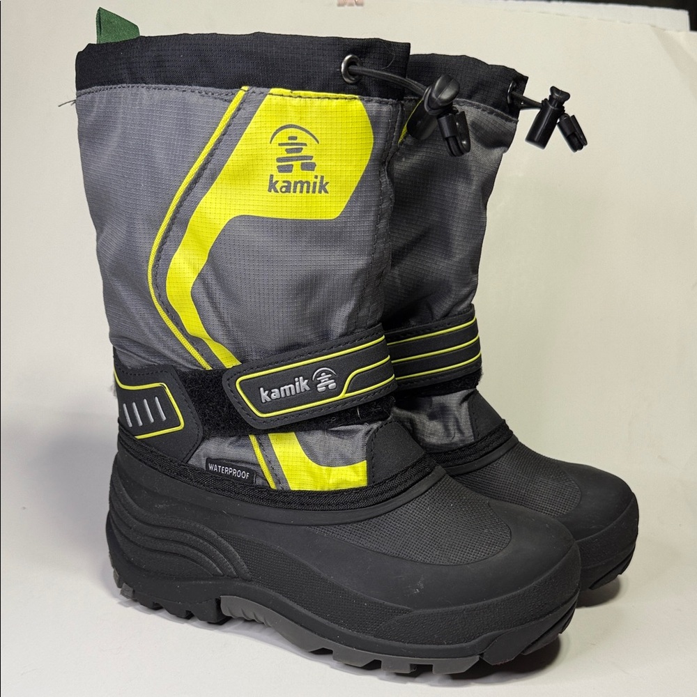 Kamik Black and Gray Boots with Yellow Highlights